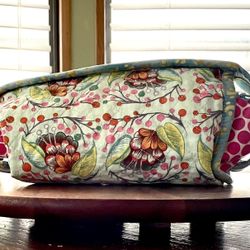 Quilted Toiletry Bag - Calico - Cotton - Cosmetic Makeup Storage Case 