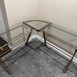 Golden L-shaped Glass Top Table