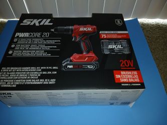 New Skil PWR CORE 20V Brushless Hammer Drill Kit  With 75 Piece PC Drill & Drive Bit Set With Interlocking Case