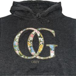 OBEY OG Floral Logo Gray Pullover Hoodie Sweatshirt Women’s Medium