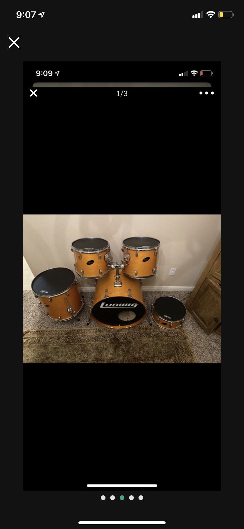 Drum Set - 5 Piece - Ludwig/ 3 Sabian Cymbals And 3 New Stands