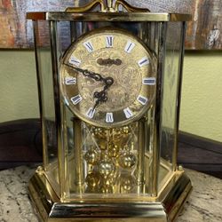  Vintage German Kundo Brass Gold Tabletop Clock In Glass