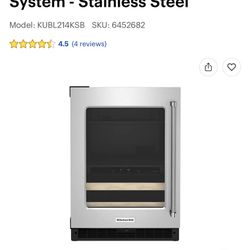 NEW KITCHEN AID 24”BEVERAGE FRIDGE WITH A 3 YEAR 