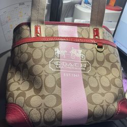 Coach Signature Heritage Shoulder Bag in Pink and Tan - 11349