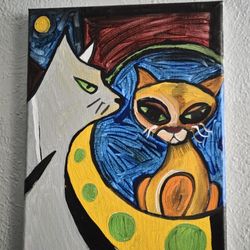 Cats Of The Night 11x14 Canvas Painting Acrylic 