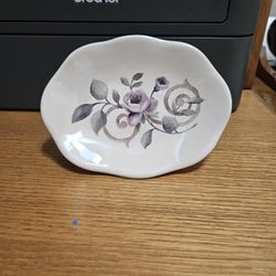 Floral Ceramic Pedestal Soap Dish Vintage 
