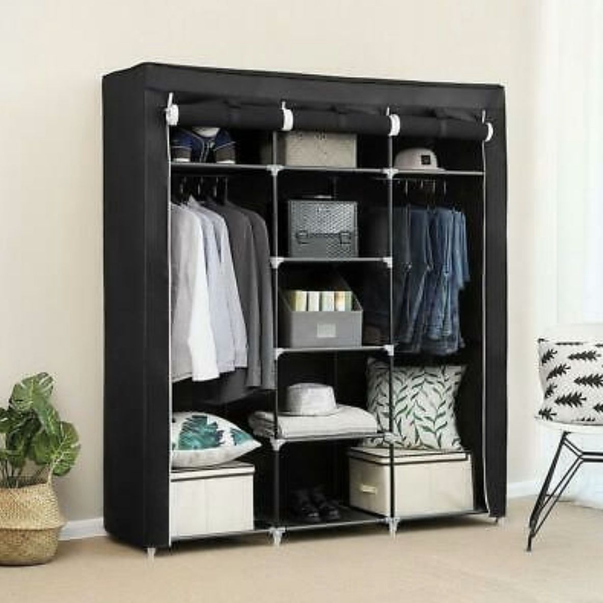 New 69" Portable Closet Wardrobe Clothes Shoes Storage Space Organizer Multiple Colors Available