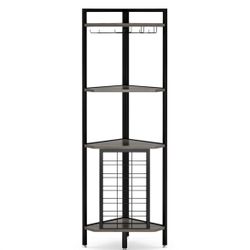 JW0418 4-Tier Corner Wine Rack with Glass Holder & Storage Shelves