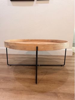 West Elm Willow Round Coffee Table - Modern Wood & Metal