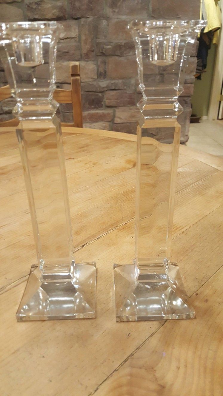 2 Tall Glass Candle Holders