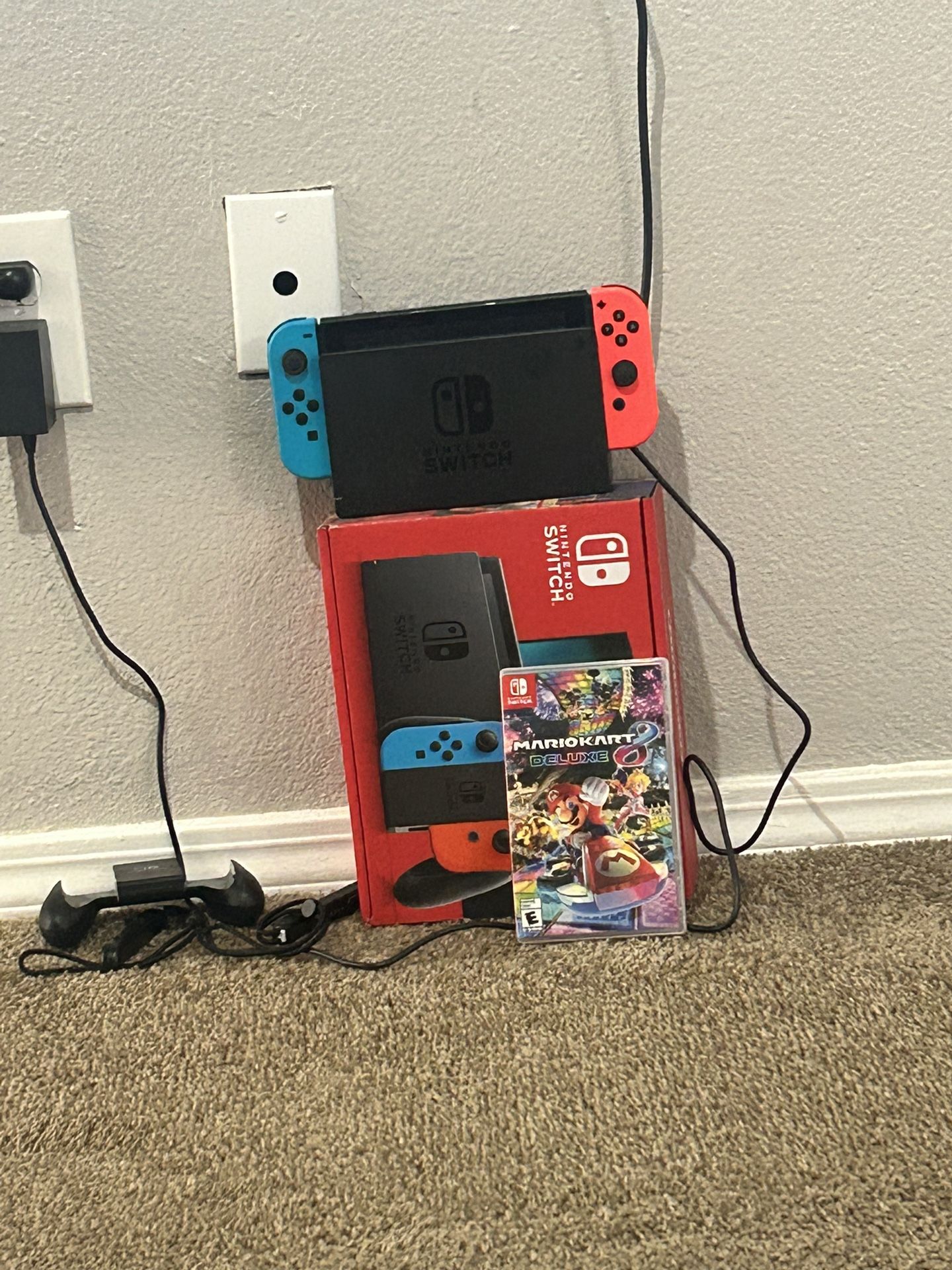 Nintendo Switch With Mario Kart Game And Tv Connection