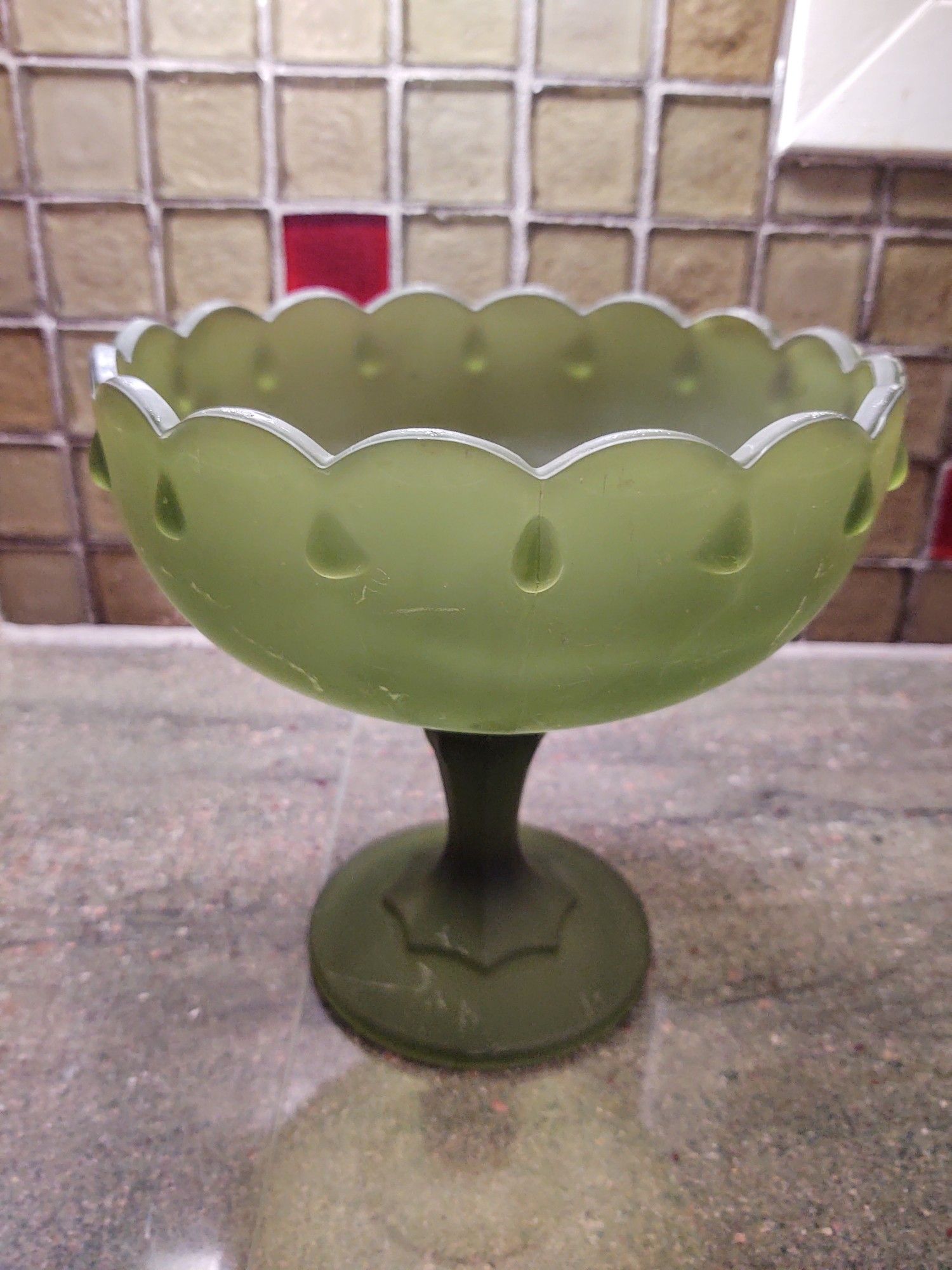 Vintage Frosted Glass Compote