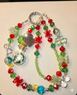 Handmade Beaded Lanyard Keychain with Charm and Lucky Bottle