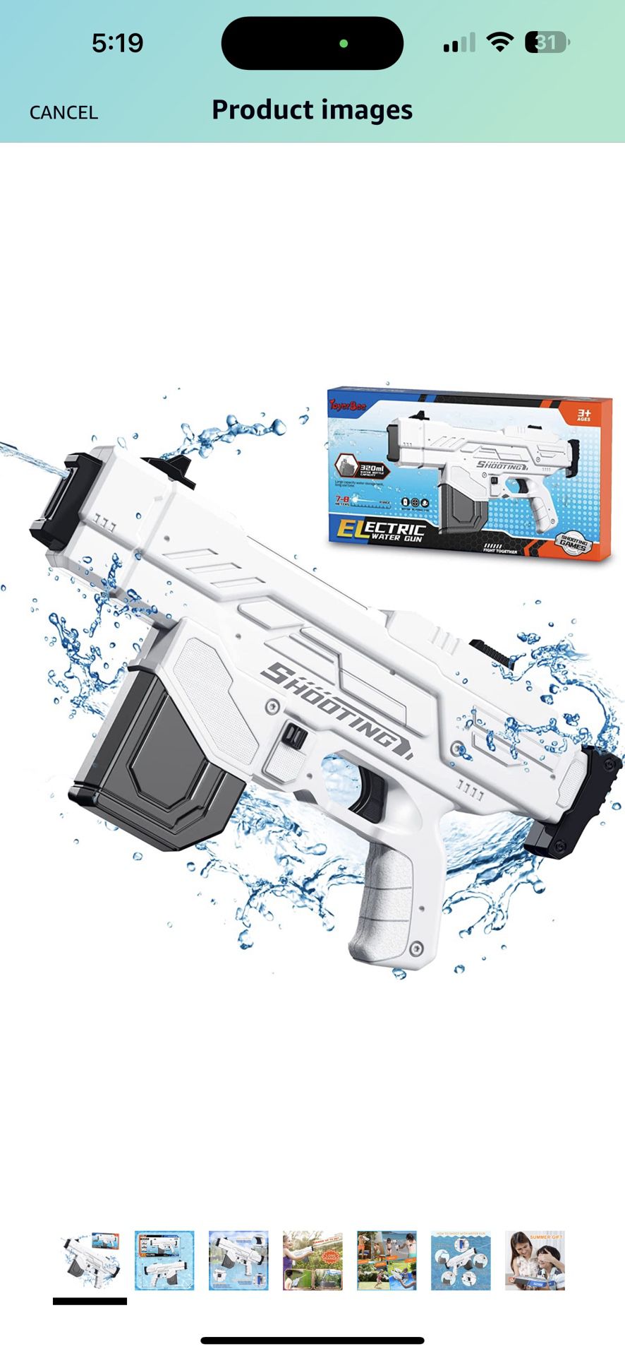 Electric Water Gun for Kids & Adults with 320CC High Capacity, Squirt Guns up to 26 FT Range, Automatic Water Gun Toy, Swimming Pool/Beach Party Games