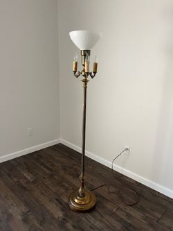 Vintage Brass torchiere floor lamp with candelabra