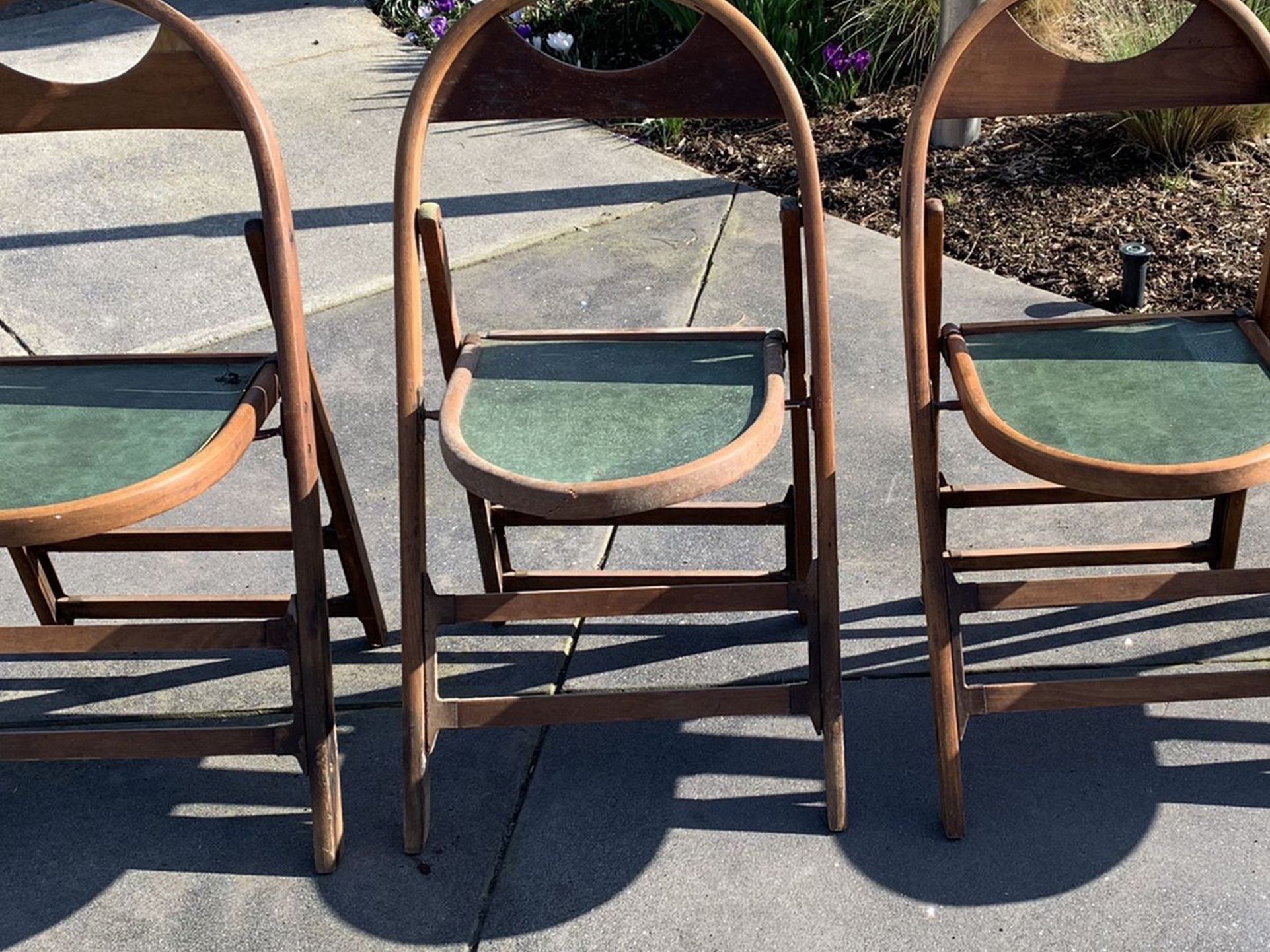 Vintage Wood Folding Chairs Set Of 3