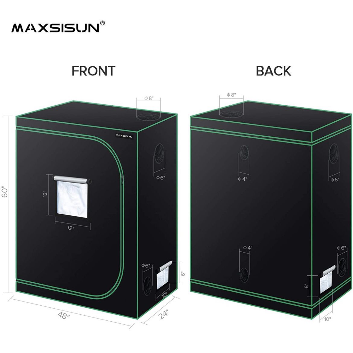 MAXSISUN 4x2 Grow Tent 600D Mylar Hydroponic Indoor Plants Growing Tent with Observation Window and Floor Tray 48x24x60 Grow Cabinet