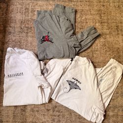 3 pc Lot Small Men Graphic Long Sleeve T-Shirts (Jordan, Hollister, Crazy Shirts) Bundle