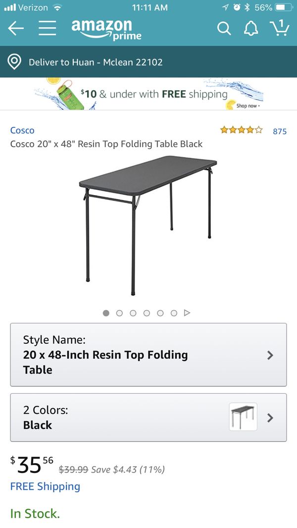 Cosco 20 X 48 Resin Top Folding Table Black For In Arlington 20sold