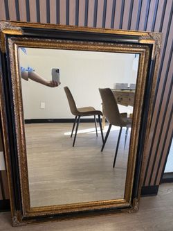 Ornate Gold & Black Mirror – Vintage Style – Excellent Condition