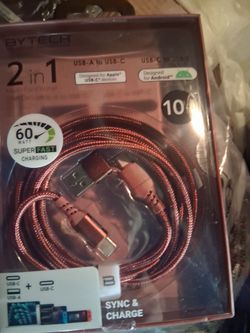 Bytech 2-in-1 USB-C Cable 10ft 60W