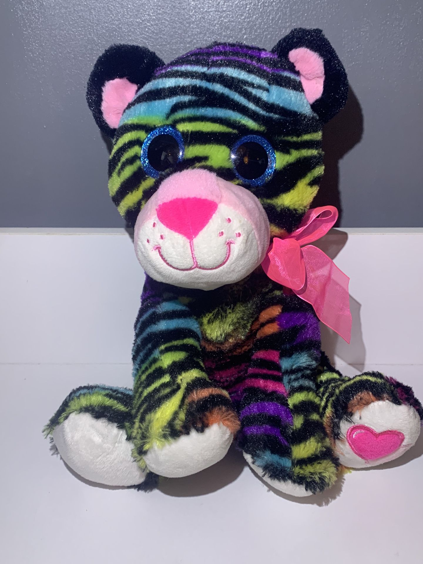 Hug Fun Rainbow Cat Colorful Tiger Big Eyes Plush Stuffed Animal Toy Kid Snuggly