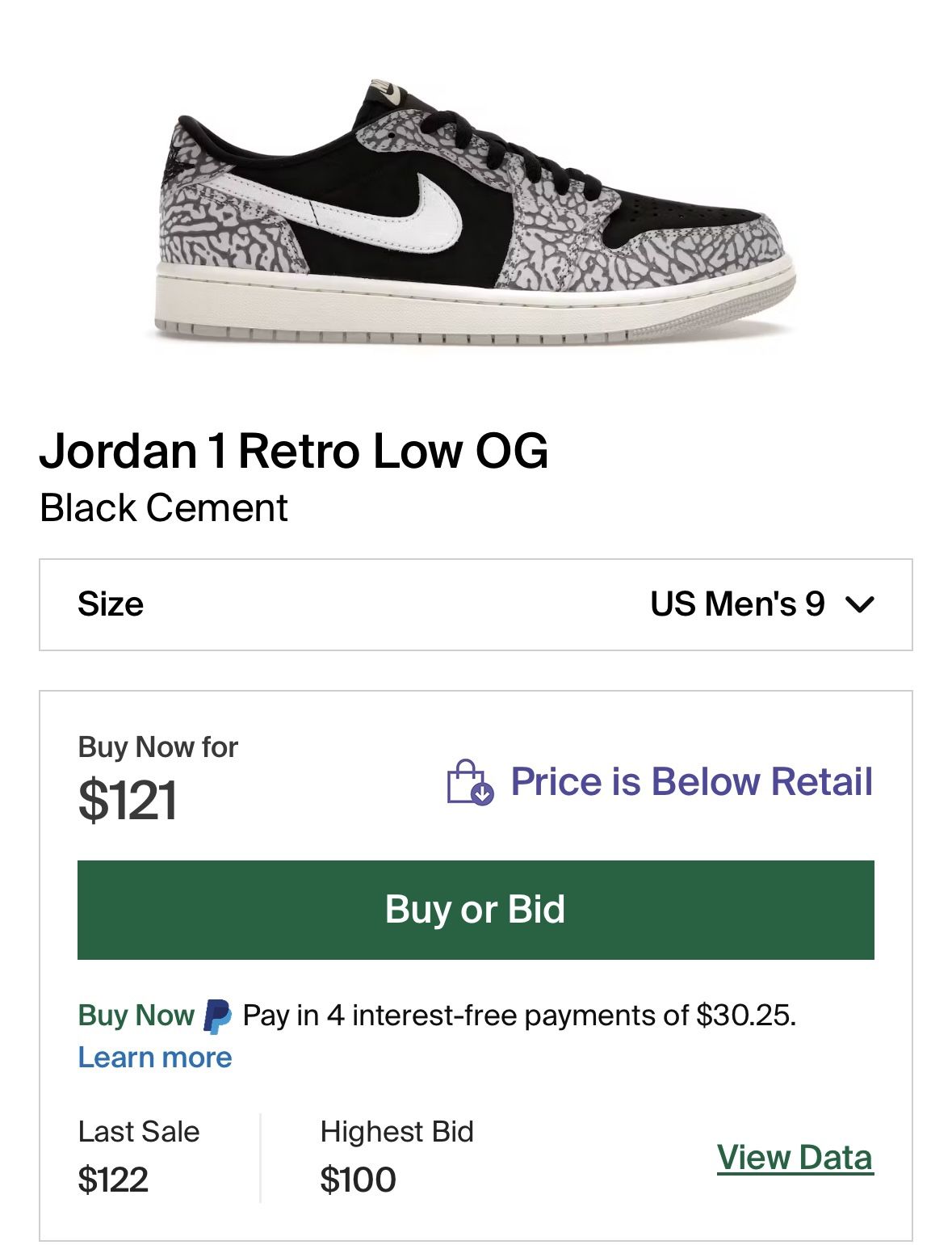 Jordan 1 Low Black Cement