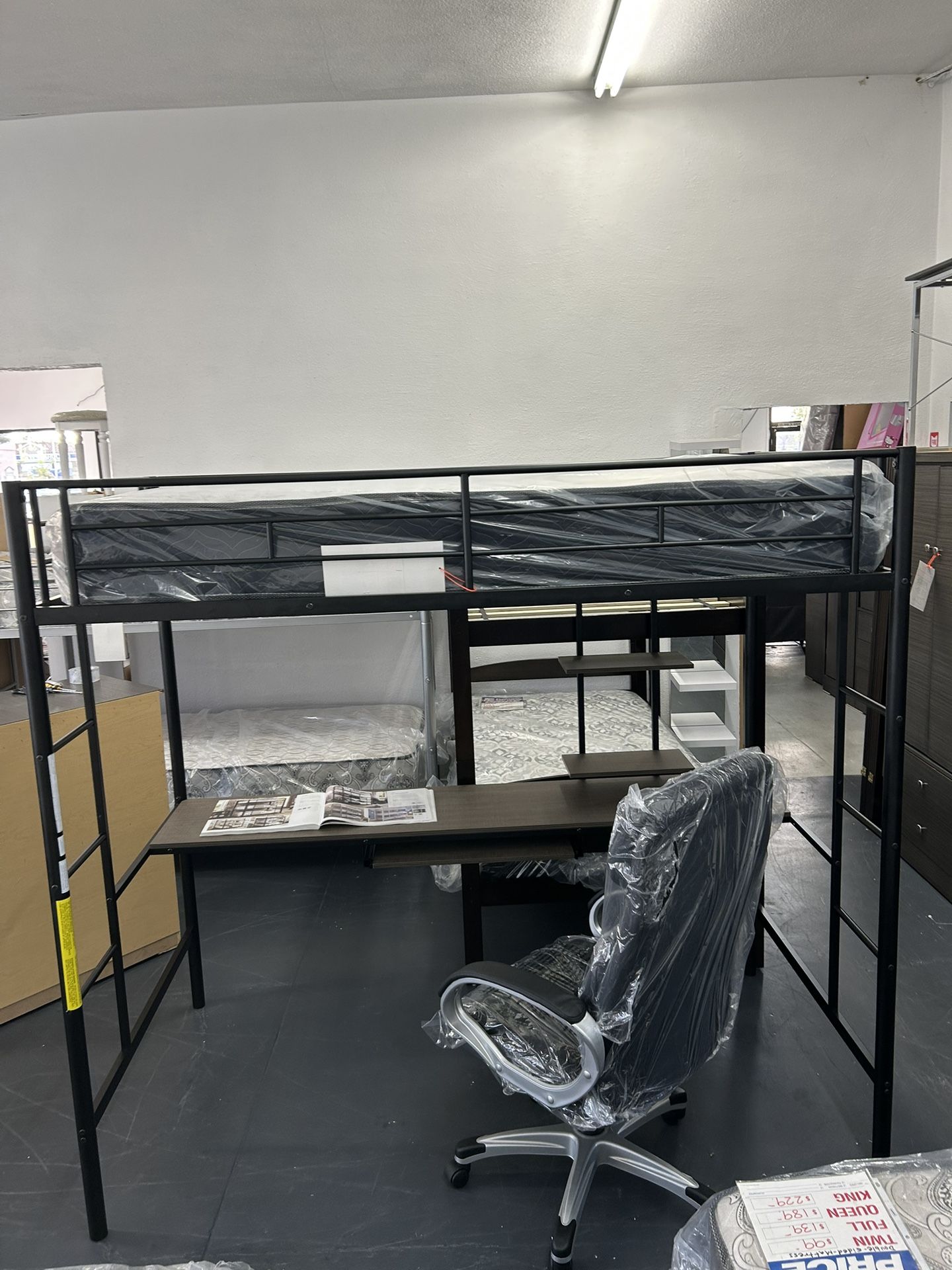 Twin Size Black Metal Loft Bed