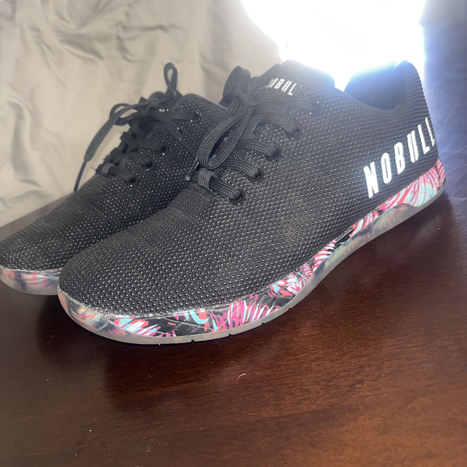 NOBULL Midnight Palm Trainers Mens 8.5 / Womens 10 Black Pink Floral Shoes 👀🔥