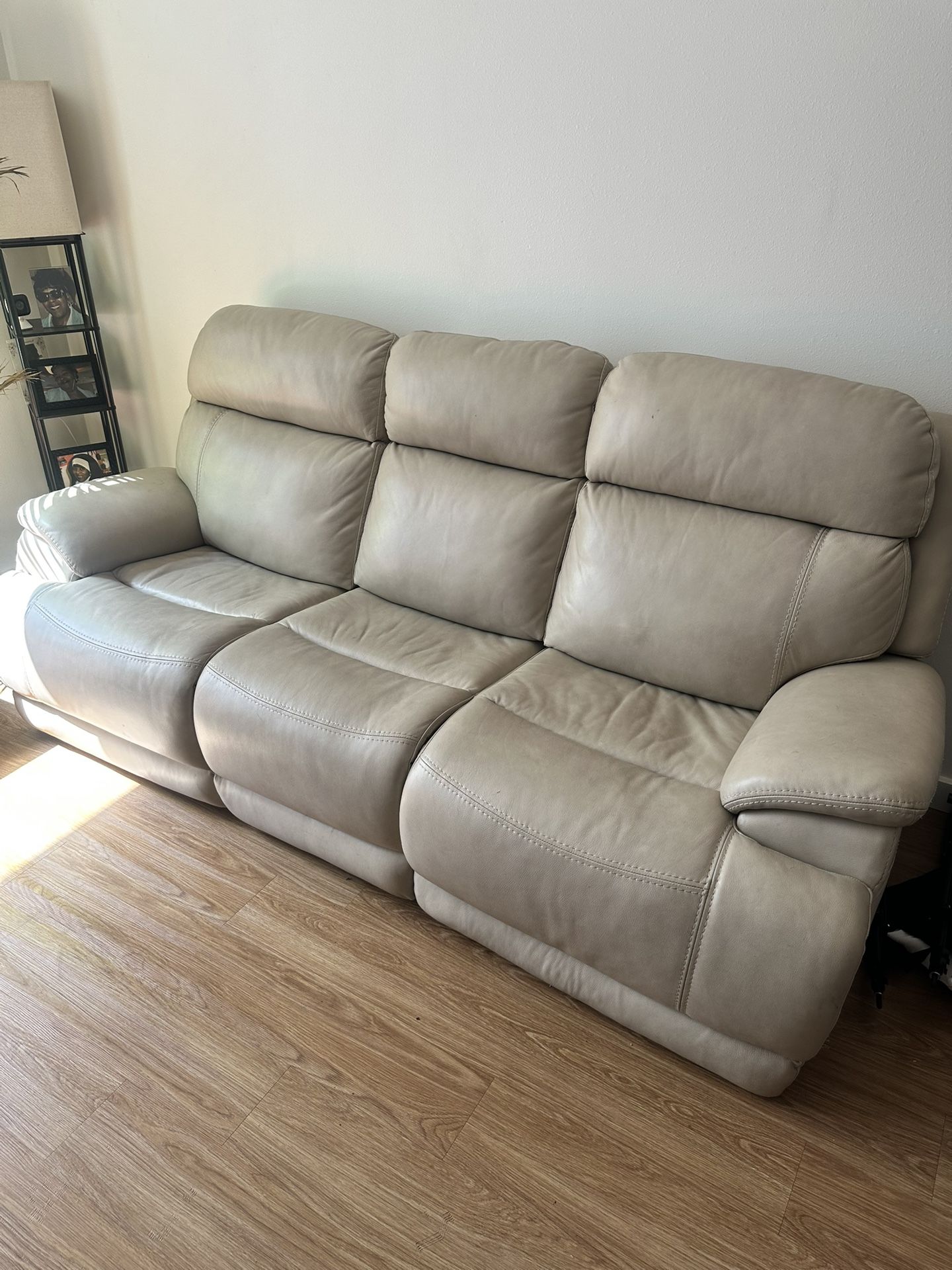Beige Leather Reclining Couch