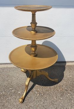 Solid Wood In Gold Display round Etagere Side Table in Venice