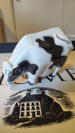 Vintage Ceramic Cow Piggy Bank - Heart Detail & Original Stopper