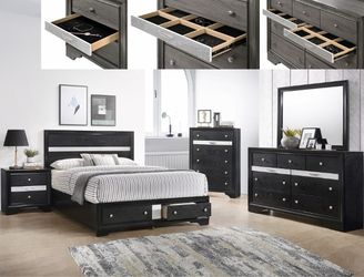 Brand new black or gray queen bed frame + dresser + mirror + nightstand