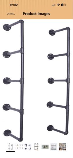 DIY Industrial Black Pipe Bookshelf Wall Ceiling Mounted Open Bookshelf Parts Bracket Kit DIY Project (5 Tier Pipe Shelf Hardware only)