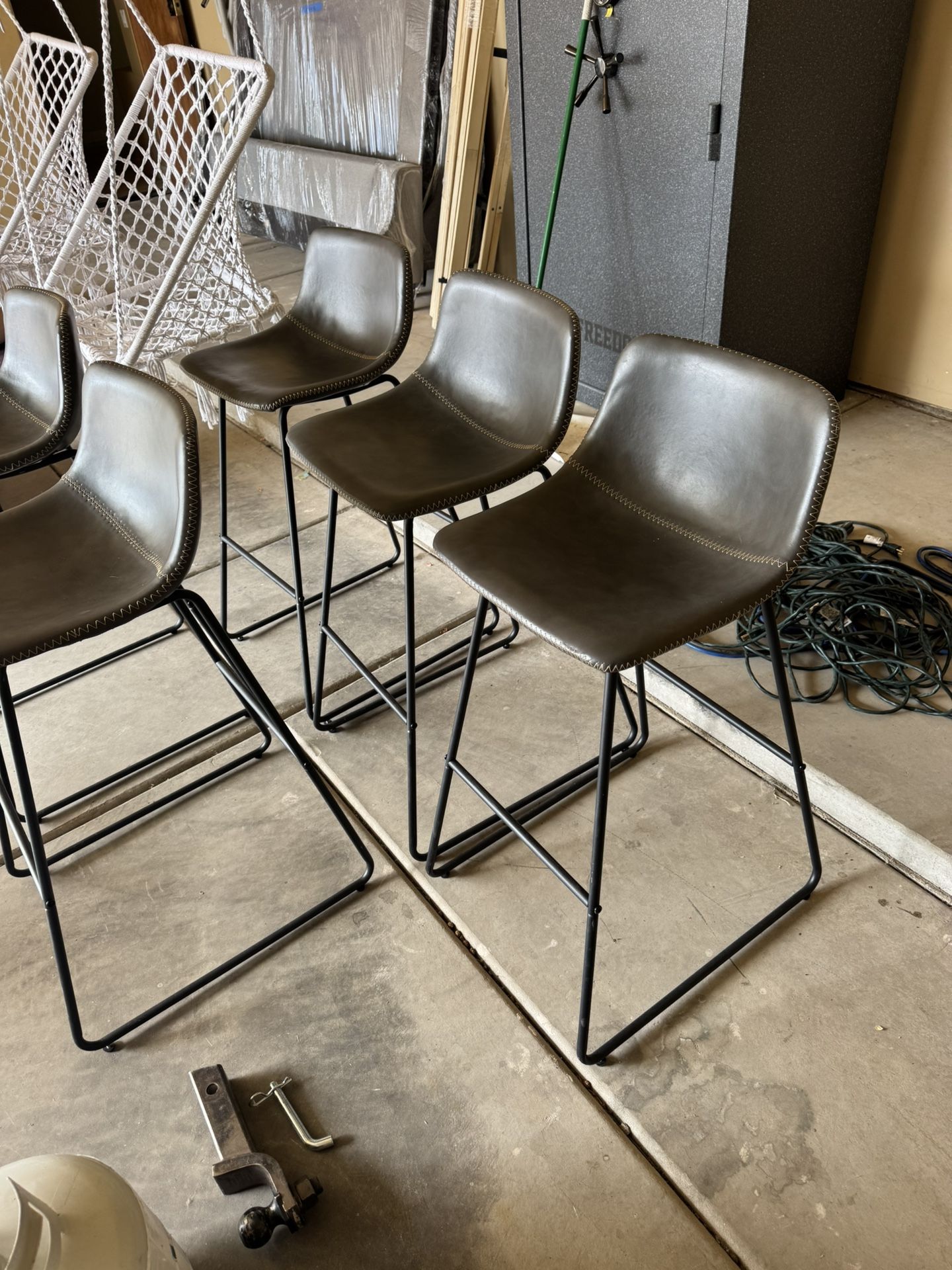 5 Bar Height Gray Faux Leather Stools 