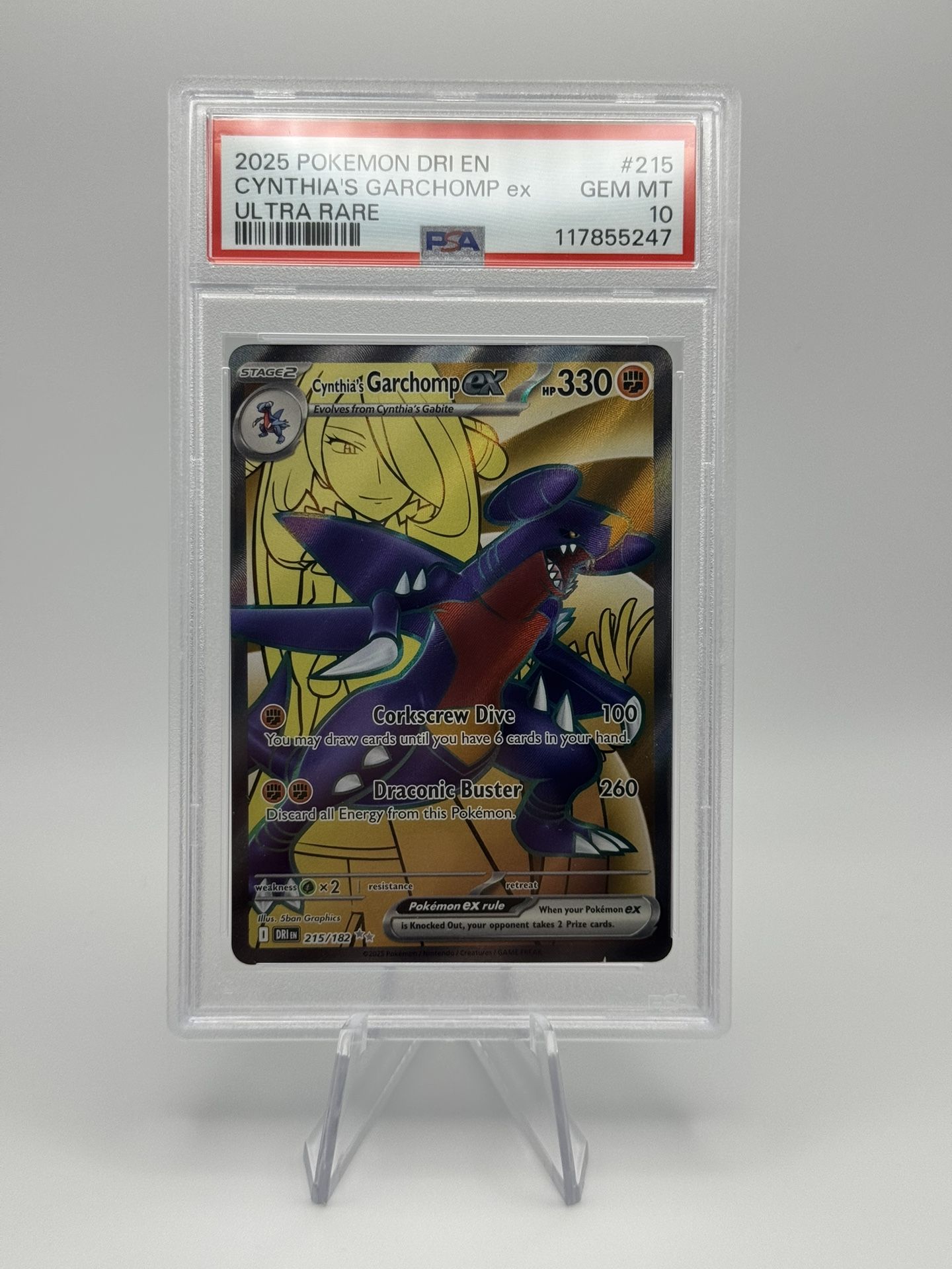 2025 POKEMON DRI EN-DESTINED RIVALS ULTRA RARE #215 CYNTHIA'S GARCHOMP EX PSA 10