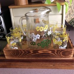 60’s Glass Pitcher ,and 6 Glass Set