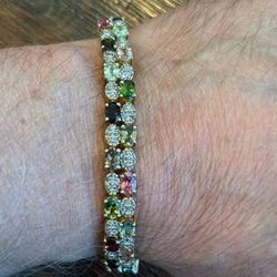 New 3 Carat Natural Diamond & 11 Carat Tourmaline 14k Gold Bracelet