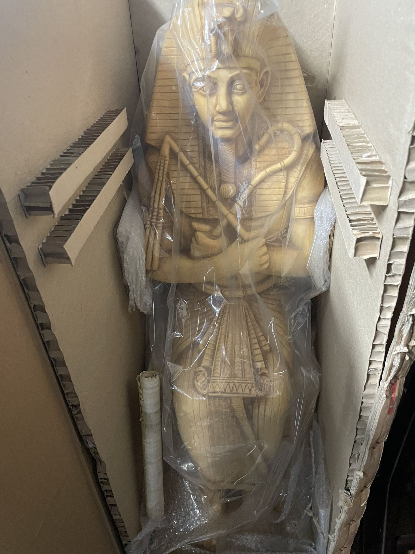 Very Unique  3’ Egyptian Pharoah Wooden Statue