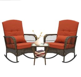 3-Piece Wicker Rocking Chair Patio Set