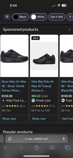 Black Nike Air Max Size 5 CD6864-001