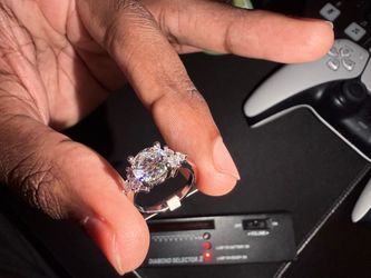 Moissanite Diamond Silver Three-Stone Engagement Ring Size 5