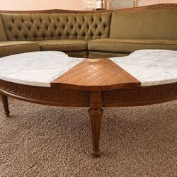 Vintage 1970s Italian Marble Coffee Table Set (3-Piece) It’s A Carrara Marble With Wood Inlay