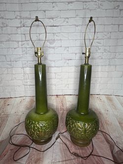 Pair of Vintage Green Ceramic Table Lamps