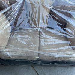 Leather and Suede Loveseat 