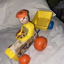 Vintage 1967 Fisher Price Happy Hauler Tractor Wood & Plastic Pull Toy