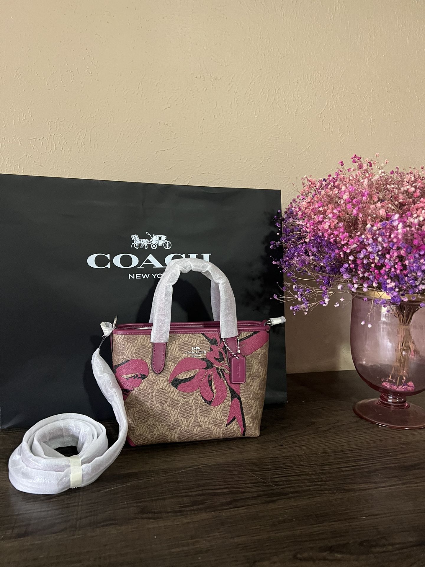 Coach Mini Tote Bag With Bow Print