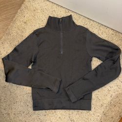 Dark Gray Ribbed Quarter-Zip Pullover