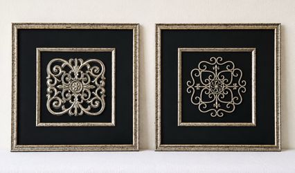 Set of 2 Silver Medallion Framed Wall Art - 15x15 Square Decor