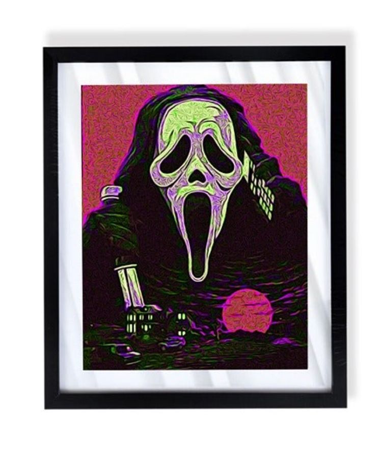 Custom Art Piece Retro Ghostface from Scream Franchise with black frame